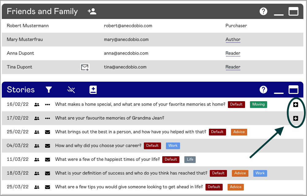 Coordinator and Editor can add their own story