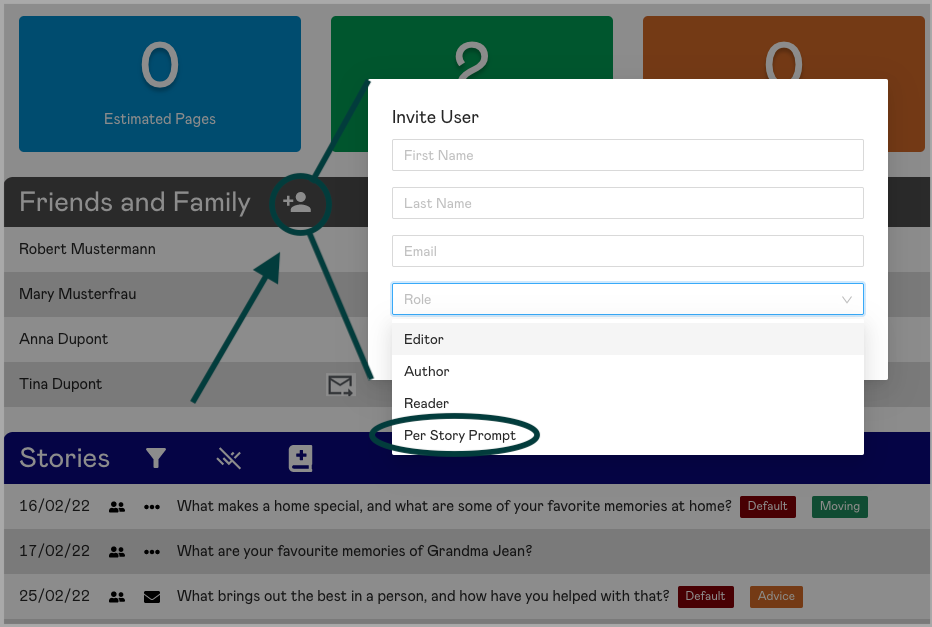 Invite a Per Story Prompt user in Anecdobio