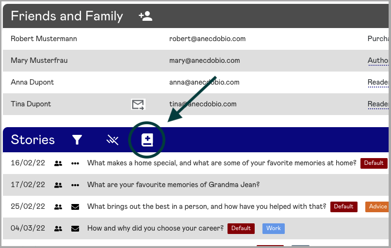Start adding a story prompt in Anecdobio